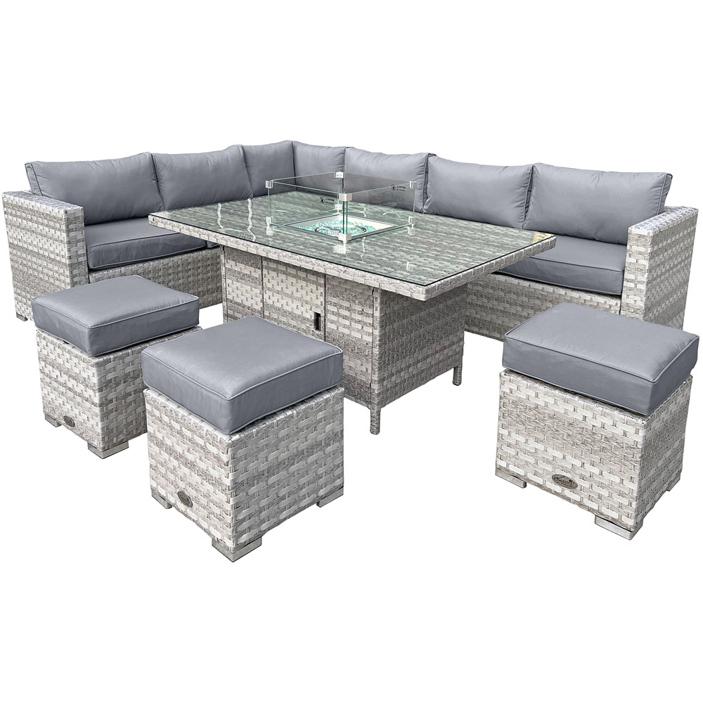 Oseasons Aruba 9 Seater Dove Grey Rattan Firepit Table Set Image 2