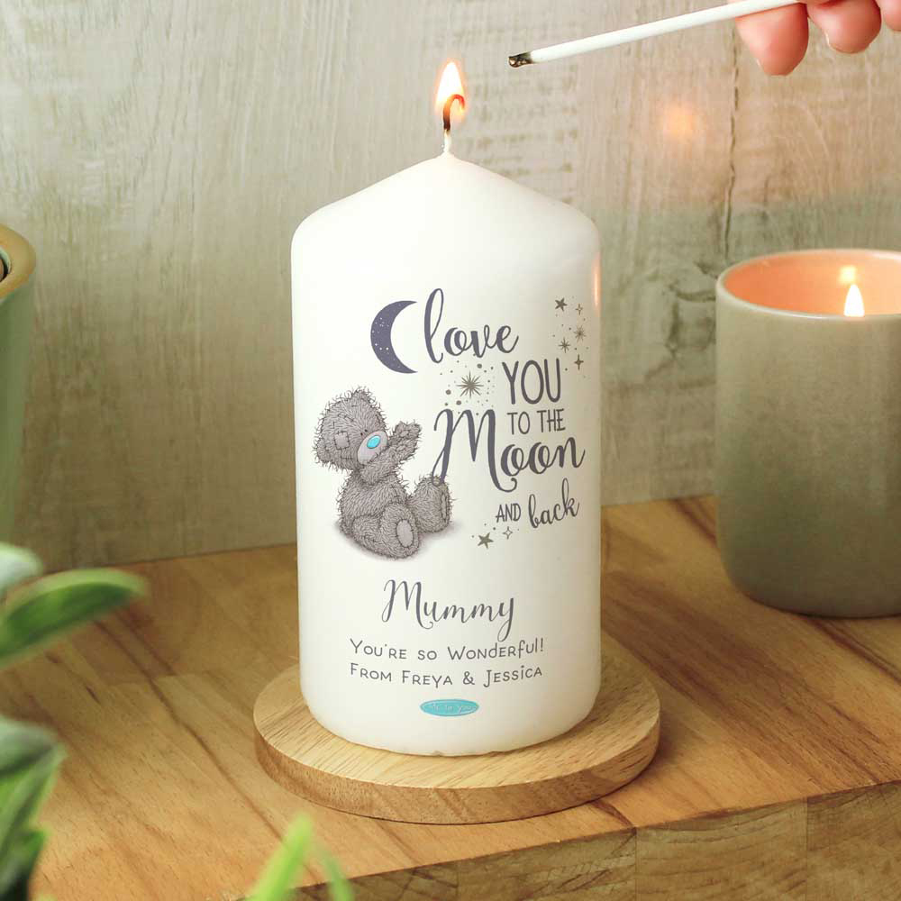 Personalised Memento Personalised Me to You Love You to the Moon and Back Pillar Candle Image 3