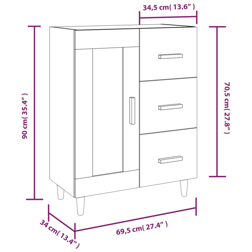 vidaXL Single Door 3 Drawer High Gloss White Sideboard Image 9