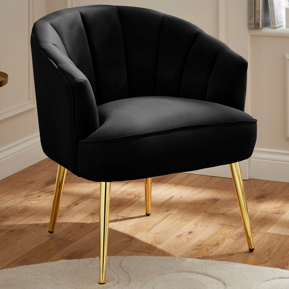 GFW Pettine Black Velvet Scallop Accent Chair Image 1