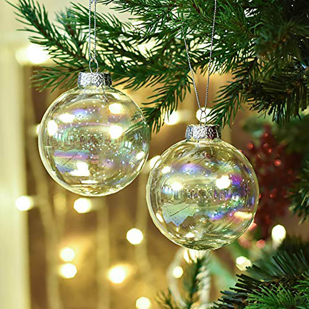 Living and Home White Rainbow Glass Bauble 10cm 5 Pack Image 2