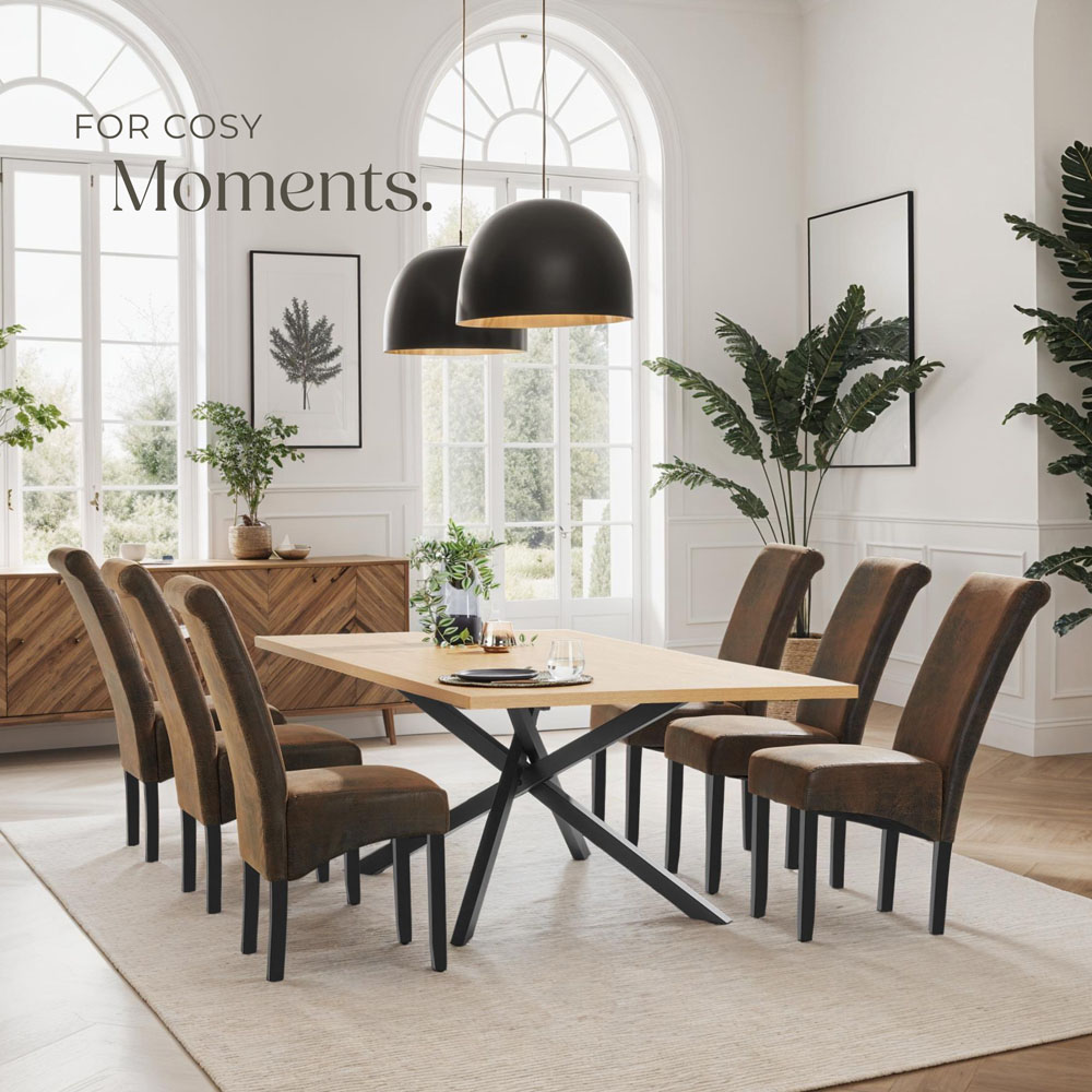 tectake Set of 4 Antique Brown Faux Leather High Backrest Dining Chair Image 8