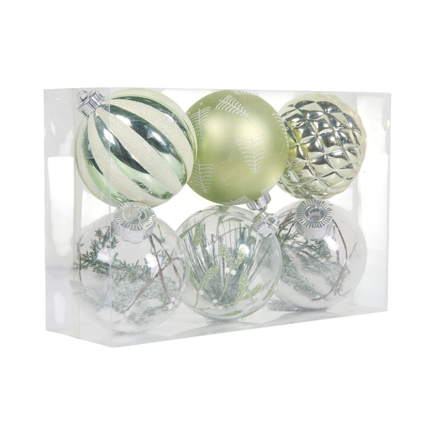 Set of 6 Mistletoe Cottage Baubles Green and Clear Image 5