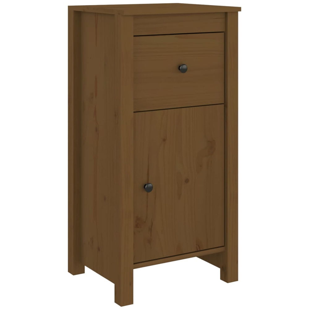 vidaXL Single Door Single Drawer Honey Brown Pine Wood Sideboard Image 8