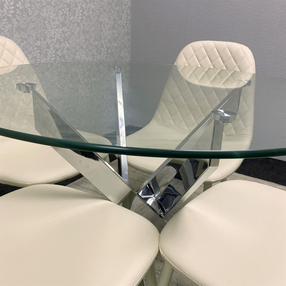 Kosy Koala Maya Gem 4 Seater Round Glass Dining Set Cream Image 4