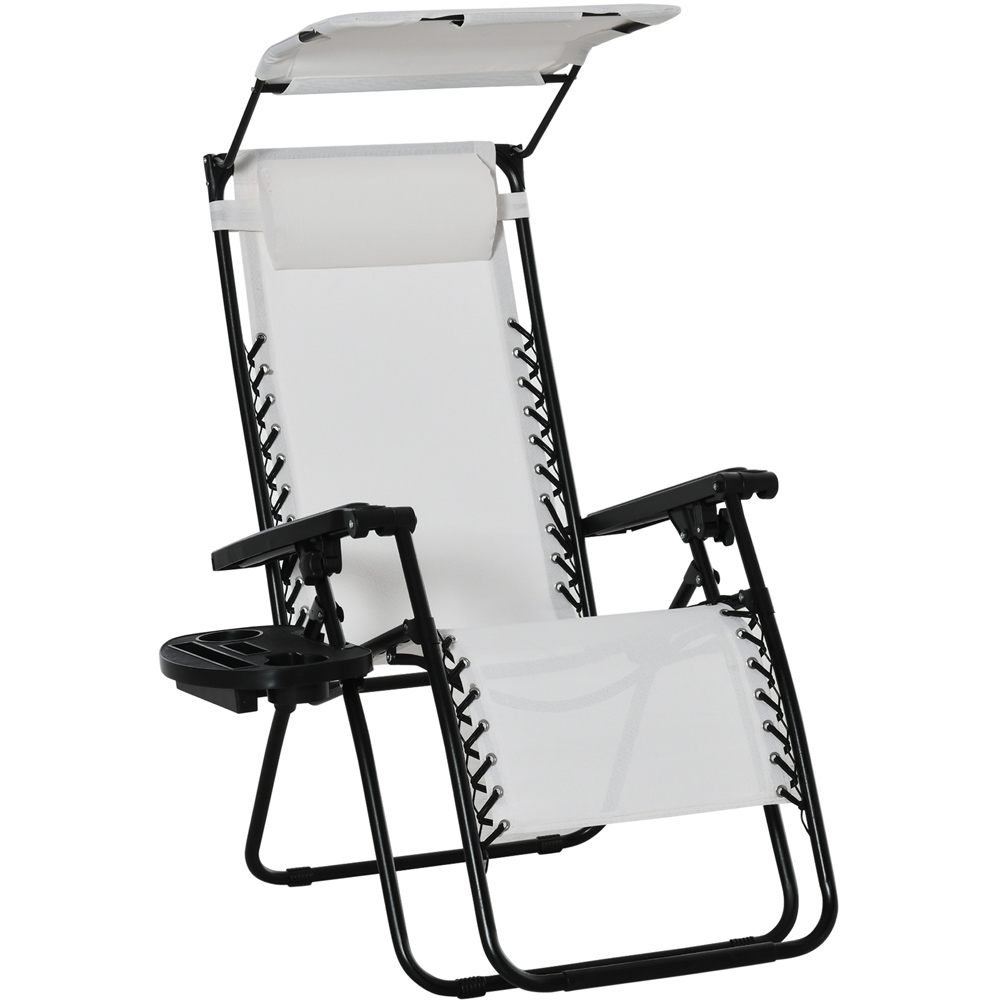 Outsunny White Zero Gravity Foldable Garden Recliner Chair with Canopy Image 2