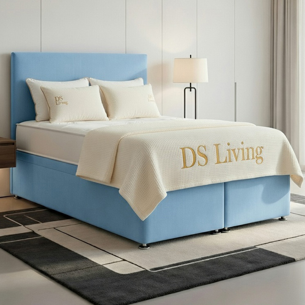 DS Living Prima Single Sky Blue Plush Divan Bed Image 1