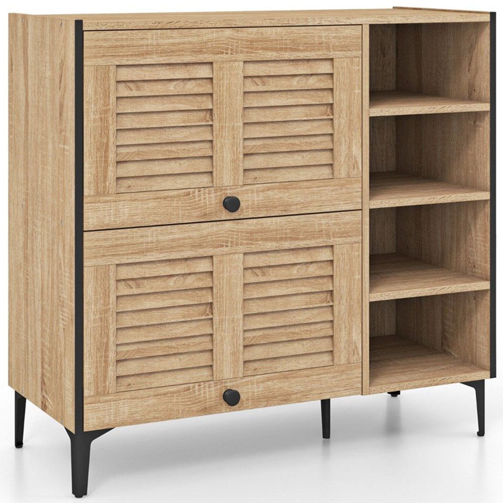 Costway Oak 2 Door 4 Shelf Shoe Cabinet Image 2