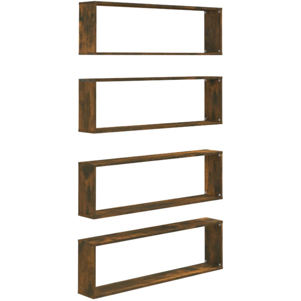 vidaXL 100 x 15 x 30cm Set of 4 Smoked Oak Cube Wall Shelf Image 2