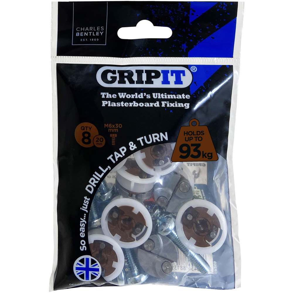 Charles Bentley Gripit Brown Plasterboard Fixing 20mm 8 Pack Image 1