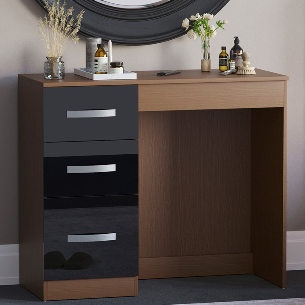 Vida Designs Hulio 3 Drawer Walnut and Black Dressing Table Image 1