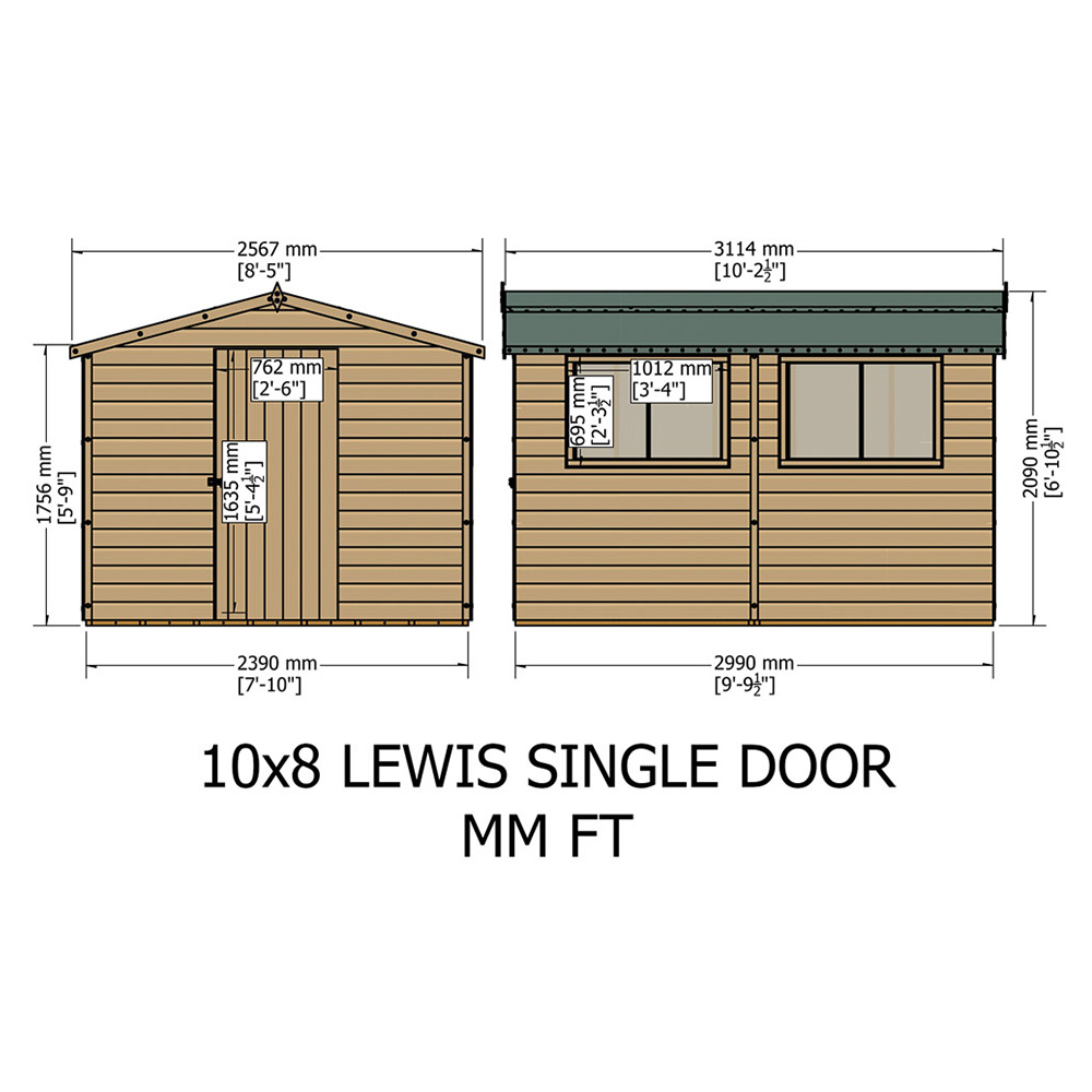 Shire Lewis 10 x 8ft Wooden Shiplap Apex Shed Image 4