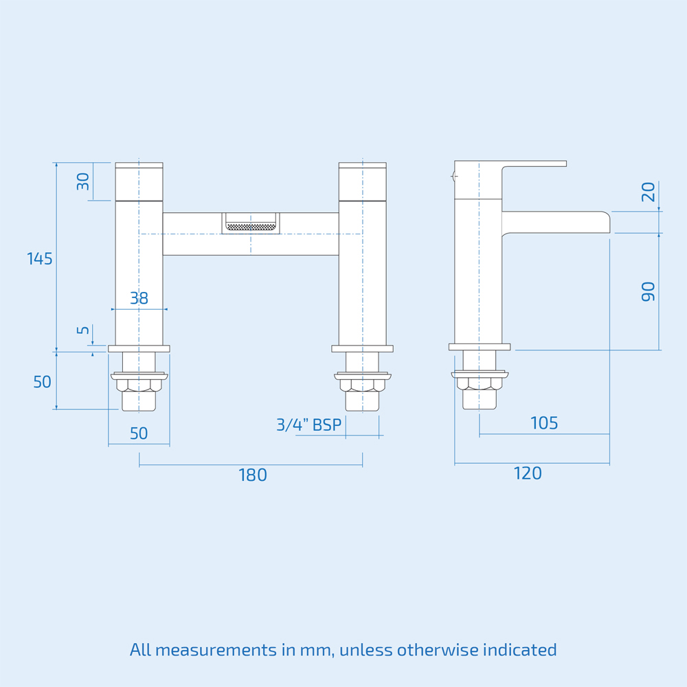 Nes Home Waterfall Dual Lever Deck Mounted Chrome Bath Filler Tap Image 3