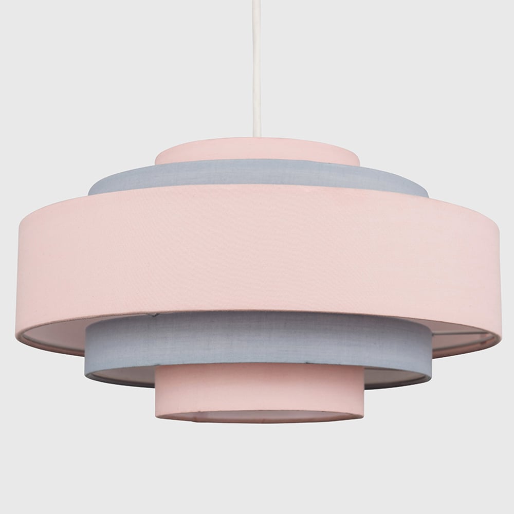 ValueLights Hampshire Pink and Grey Fabric 5 Tiered Ceiling Pendant Light Lamp Shade Image 3