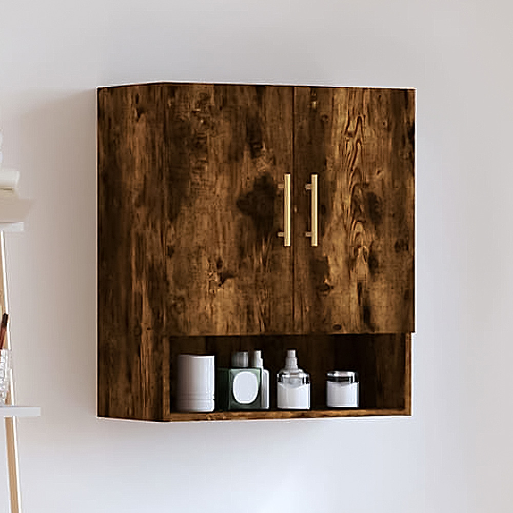 vidaXL 2 Door Single Shelf Smoked Oak Wall Cabinet Image 1