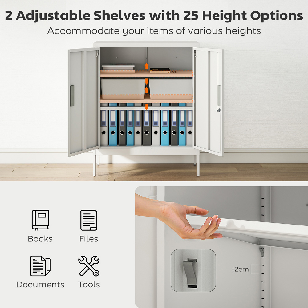 Portland 2 Door White Metal Lockable Storage Cabinet with Keys Image 7
