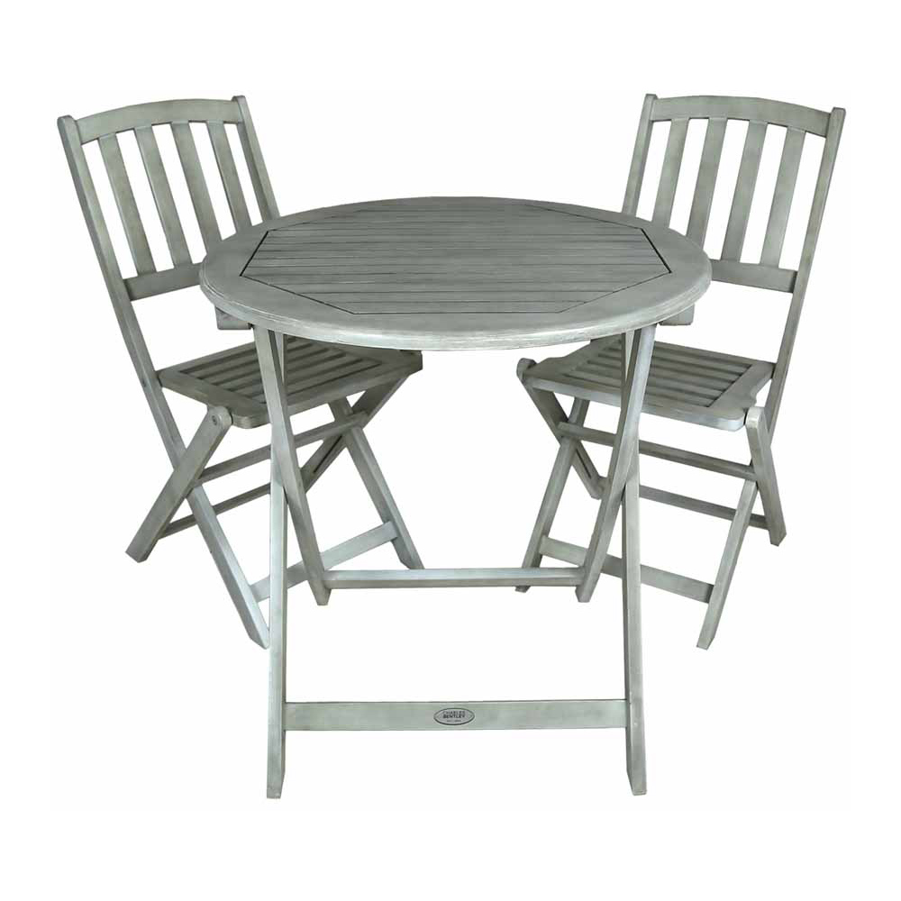 Charles Bentley FSC Acacia 2 Seater Washed Wood Bistro Set Image 2