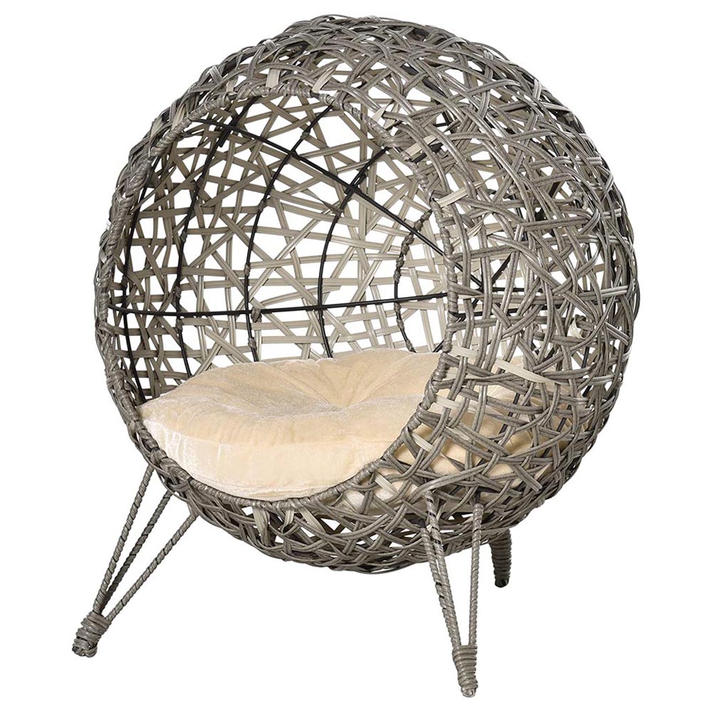 PawHut Woven Rattan Elevated Cat Bed Grey Image 1