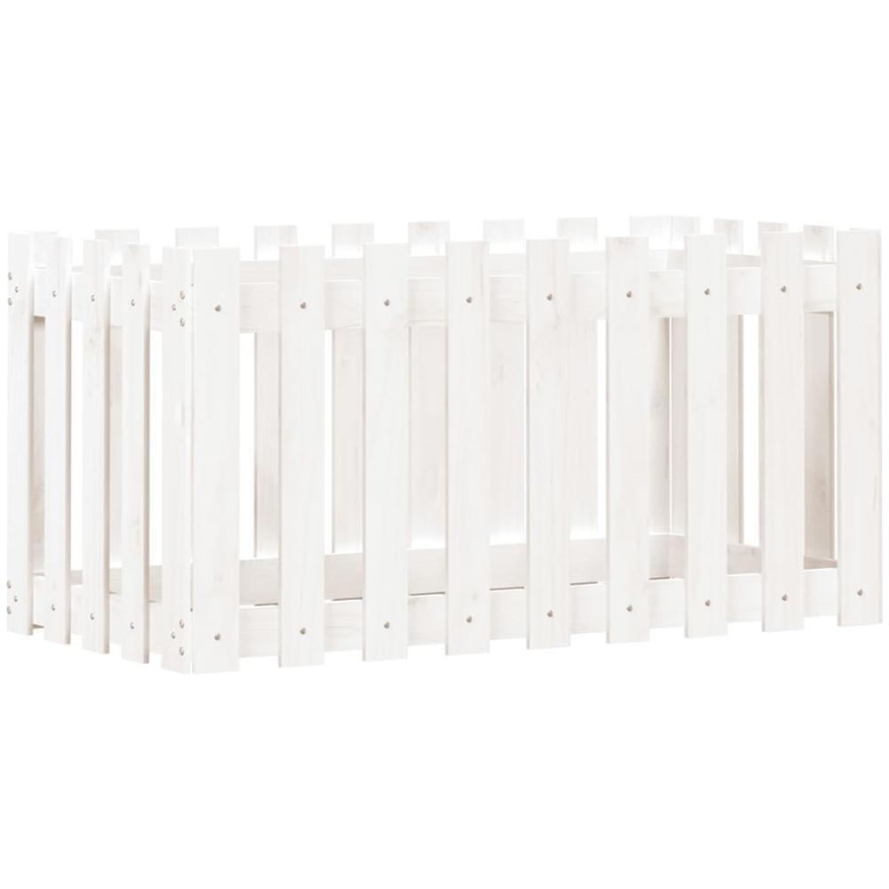 vidaXL White Solid Pine Wood Fence Design Raised Garden Bed 50 x 100 x 50cm Image 1
