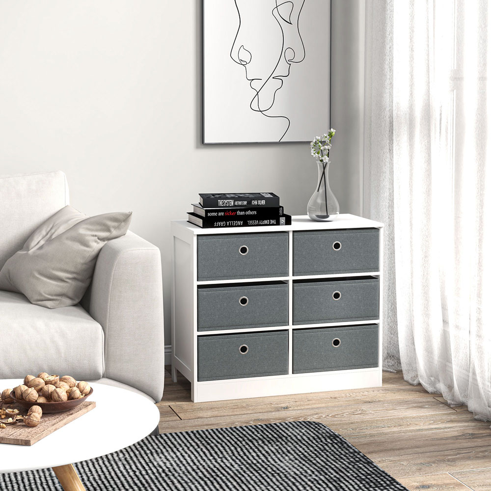 Portland 6 Drawer White and Grey Chest of Drawers Image 4