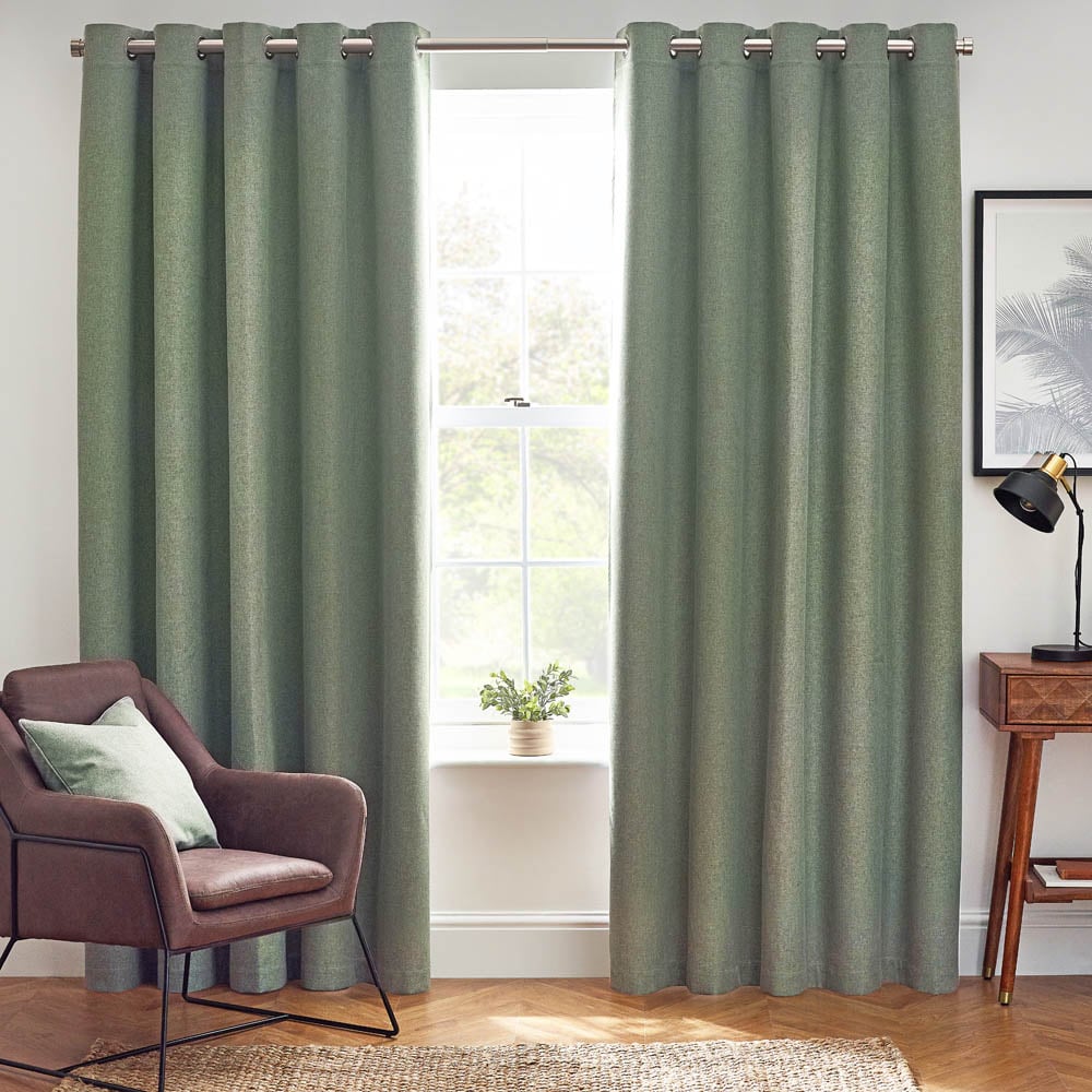 furn. Dawn Eucalyptus Thermal Blackout Eyelet Curtain 168 x 137cm Image 1