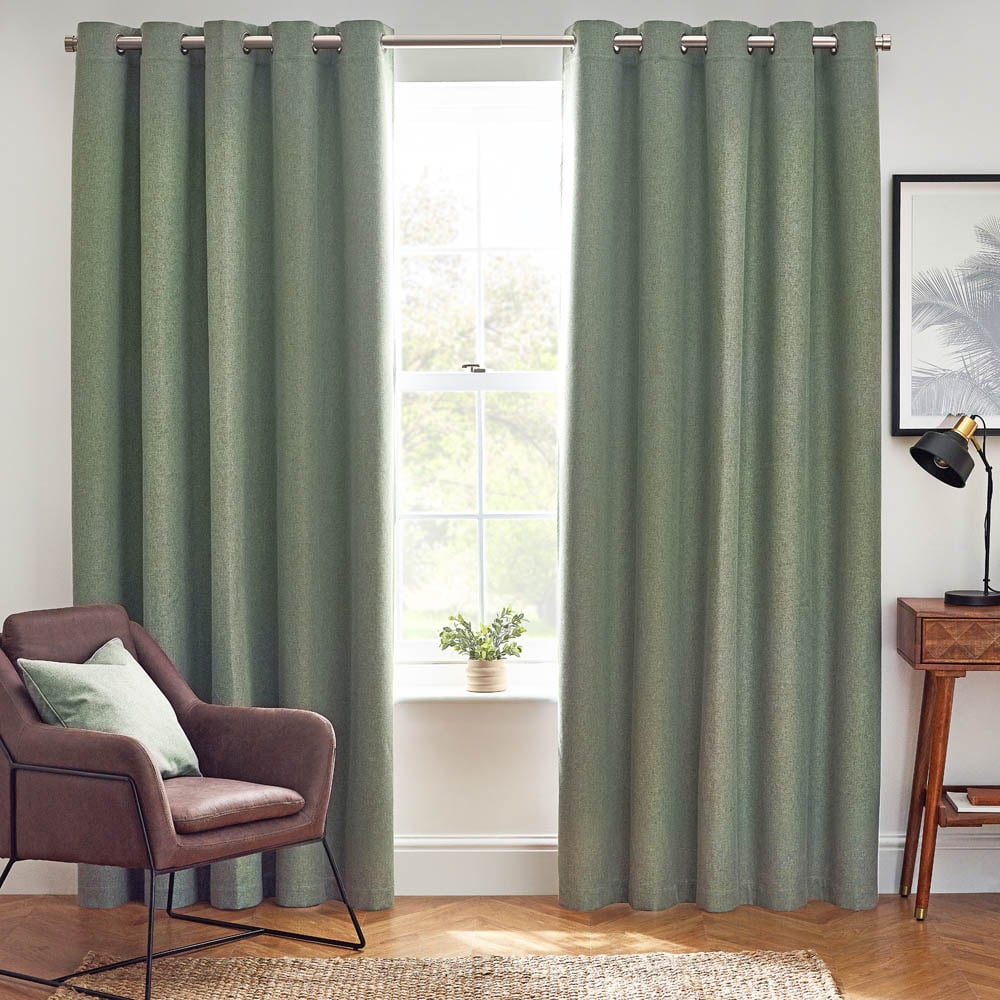 furn. Dawn Eucalyptus Thermal Blackout Eyelet Curtain 137 x 168cm Image 1