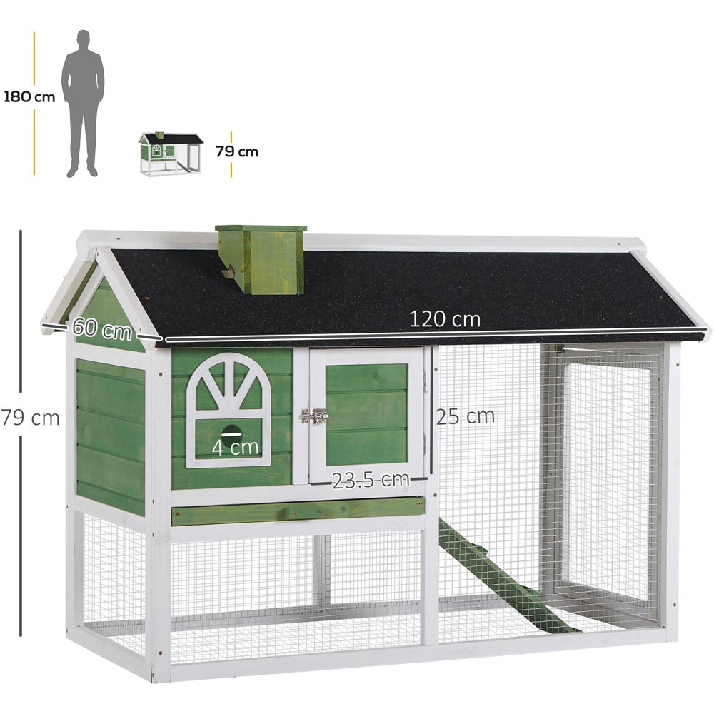 PawHut Green Wooden 2 Tier Rabbit Hutch with Ladder Image 6