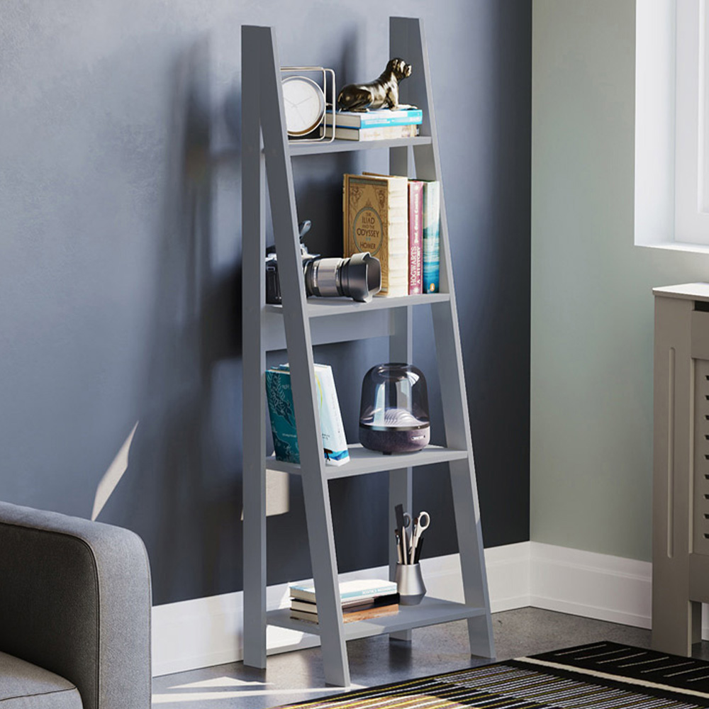 Vida Designs Bristol 4 Shelf Grey Ladder Bookcase Image 1