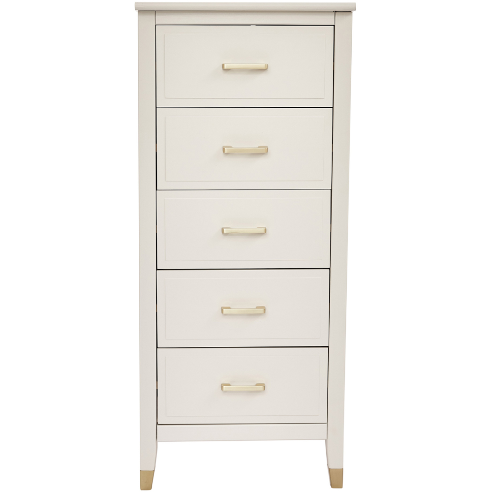 Palazzi 5 Drawer White Narrow Chest of Drawers Image 4