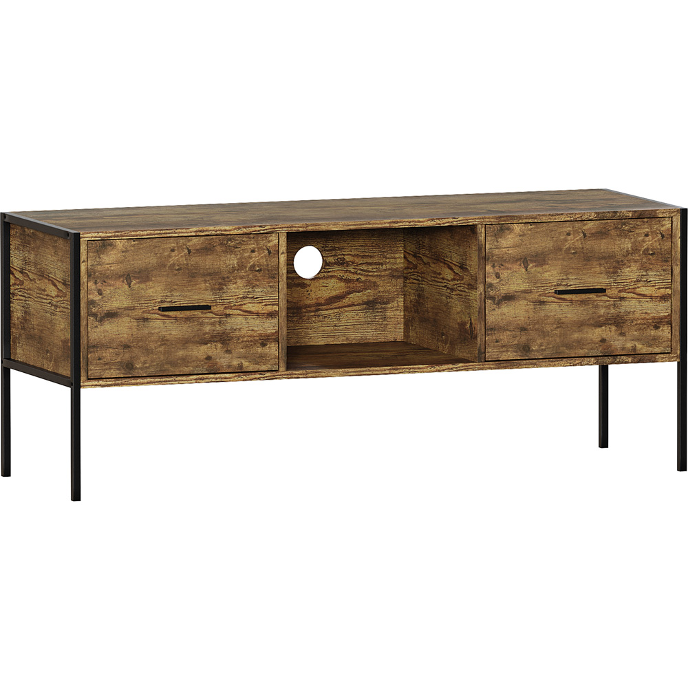VIDA DESIGNS Brooklyn 2 Drawer Single Shelf Dark Wood Industrial TV Unit Image 2