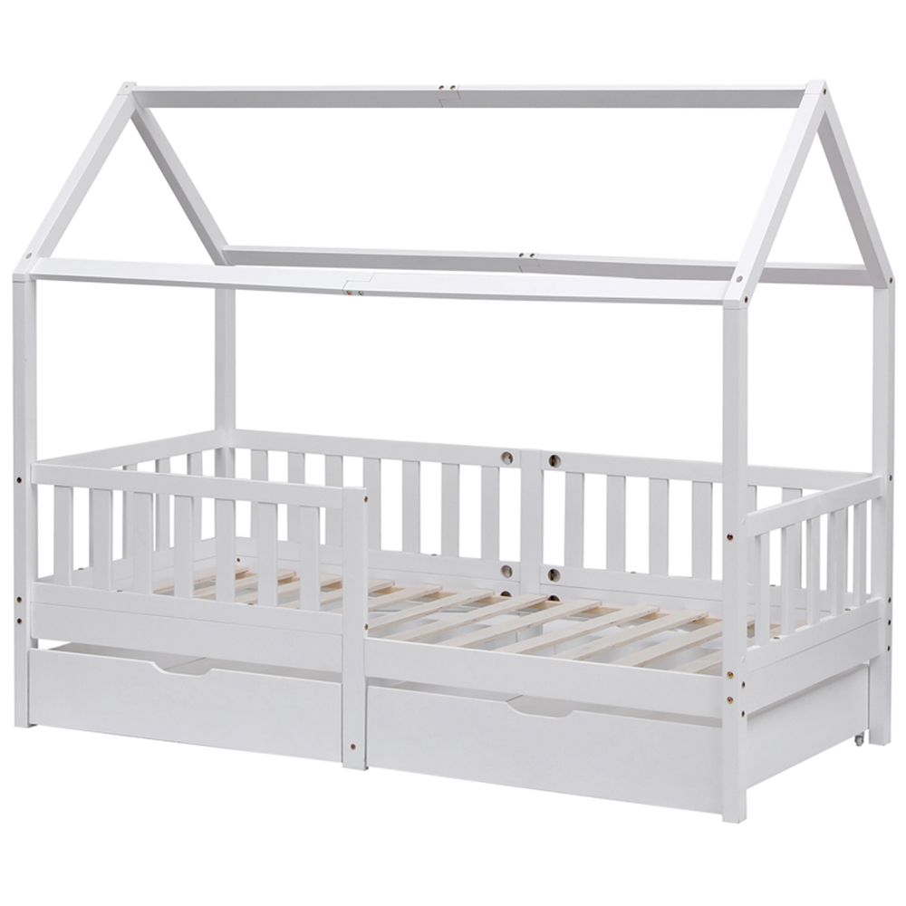 Portland Wood House 2 Drawer White Style B Kids Bed Frame Image 2