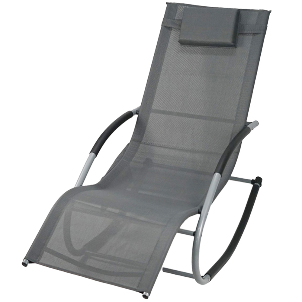 Gr8 Garden Grey Rocking and Reclining Sun Lounger with Pillow Headrest Image 4