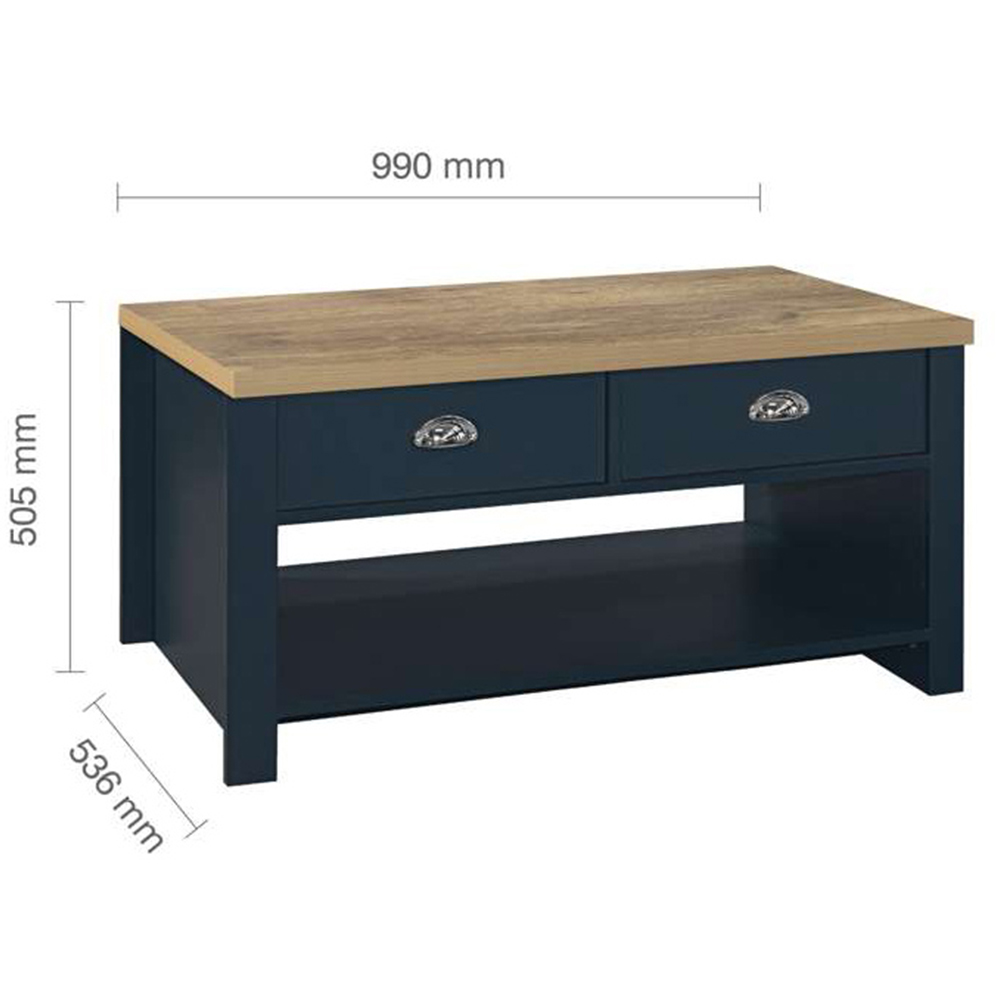 Highgate 2 Drawer Navy and Oak Coffee Table Image 7
