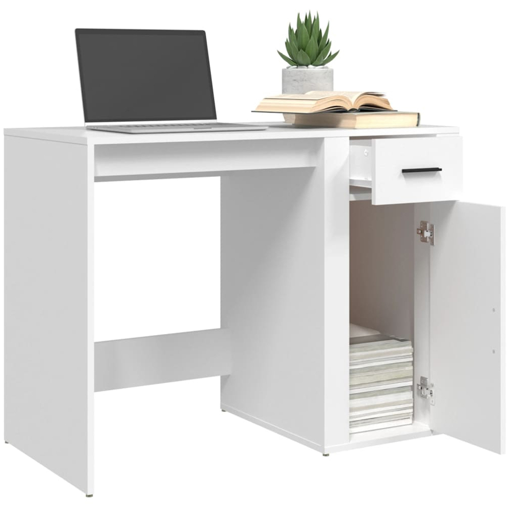 vidaXL Single Door Single Drawer Office Desk White Image 4