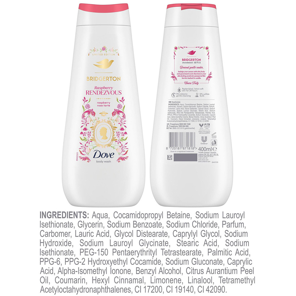 Dove Limited Edition Bridgerton Raspberry Moisturising Body Wash 400ml 6 Pack Image 9