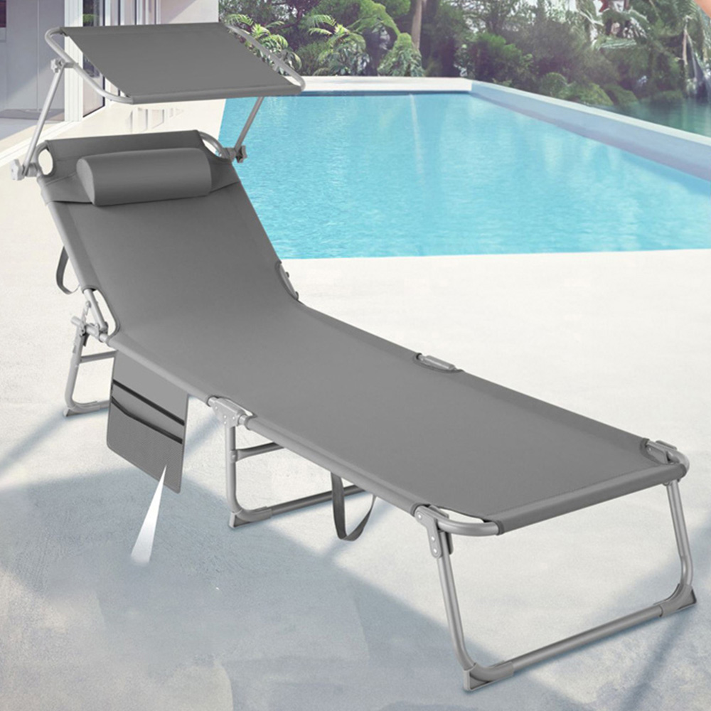 tectake Grey Foldable Sun Lounger Image 1
