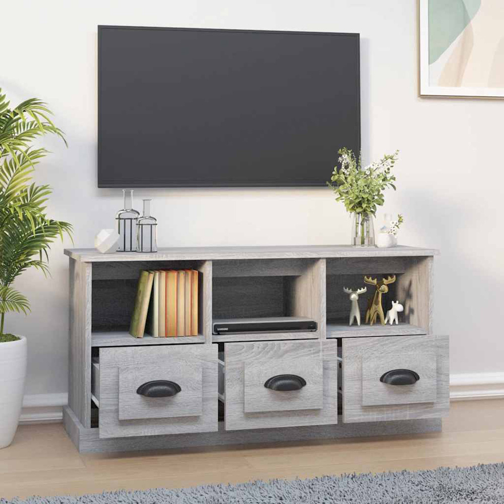 vidaXL 3 Drawer 3 Shelf Grey Sonoma TV Stand Image 3