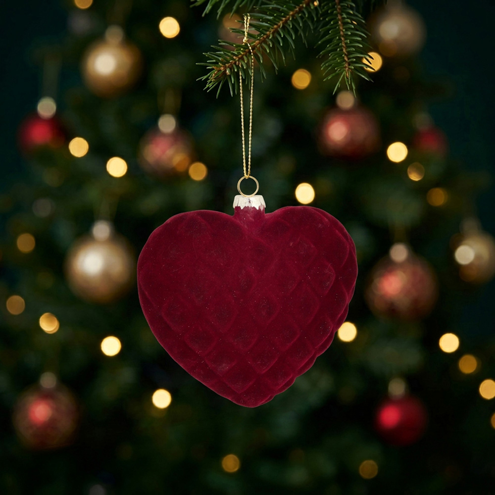 Flocked Heart Decoration Red Image 2