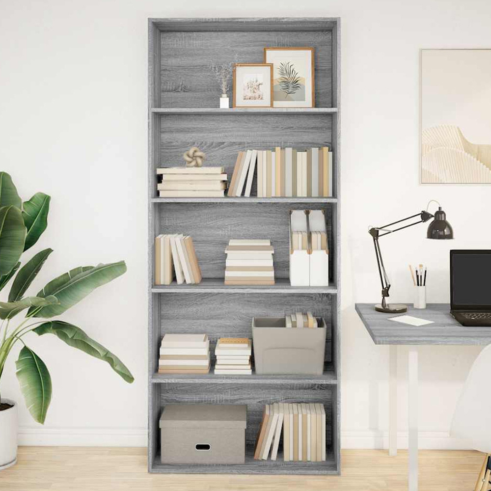 vidaXL 5 Shelf Grey Sonoma Tall Bookcase Image 1