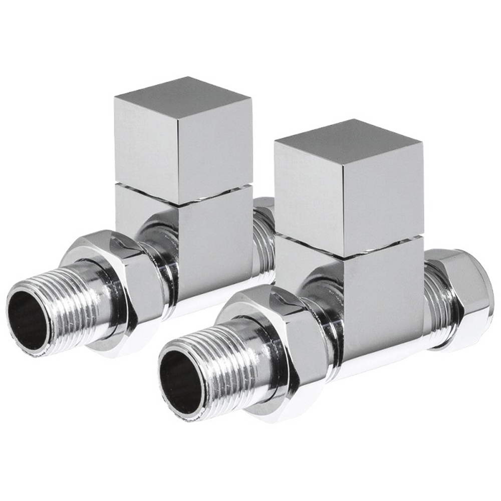 Towelrads Chrome Square Straight Valve 15mm x 1/2inch 2 Pack Image 1