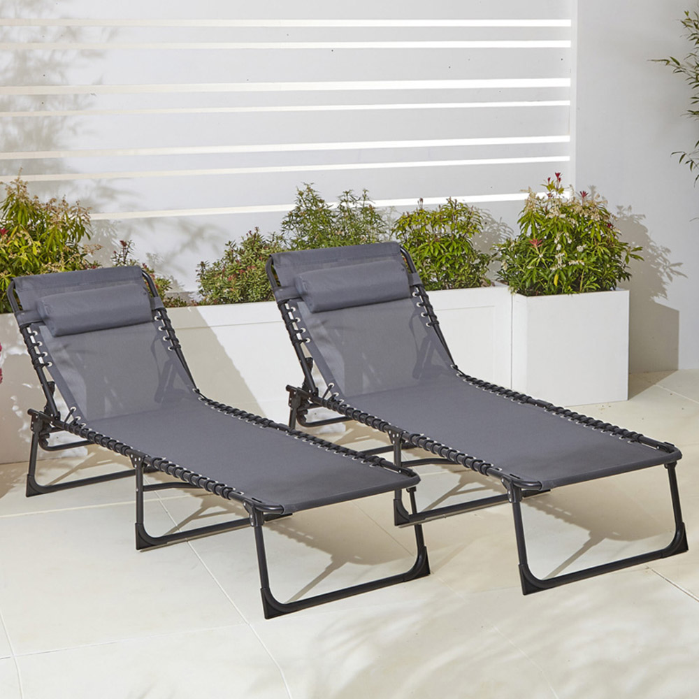 Neo Set of 2 Grey Folding Sun Loungers Image 1