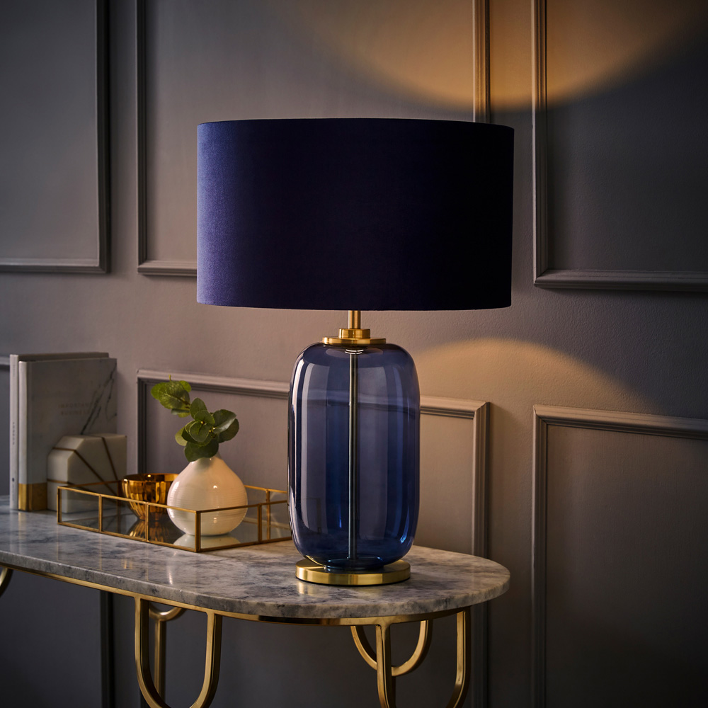 ValueLights Leigh Reni Navy Blue Velvet Shade Navy Blue Glass LED Table Lamp Image 6