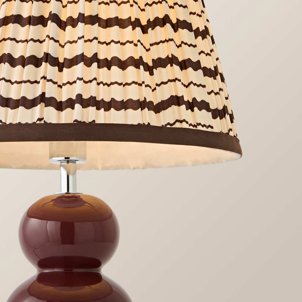ValueLights Edie Striped Pleat Shade Burgundy Ceramic Table Lamp with Bulb Image 4