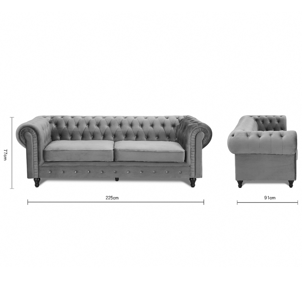 Home Detail Chesterfield 3 Seater Pleat Grey Velvet Sofa Image 9
