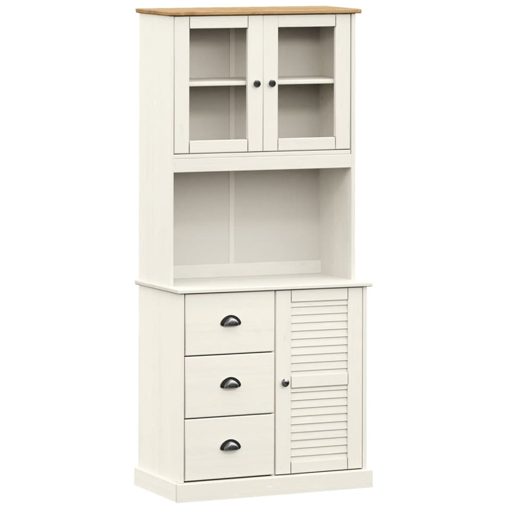 vidaXL Vigo 3 Door 3 Drawer White Solid Pine Wood Highboard Image 2