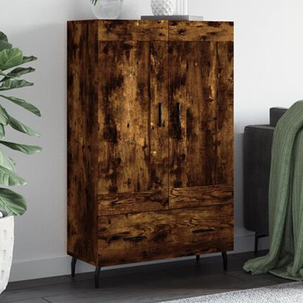 vidaXL 2 Door Single Drawer Smoked Oak Highboard Image 1
