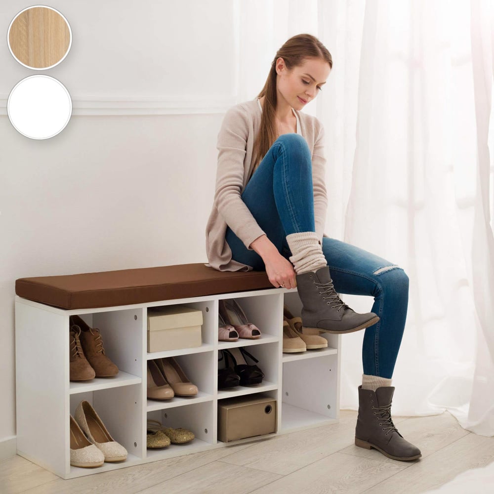 tectake 10 Compartment Light Oak Shoe Rack Image 6