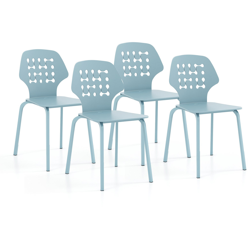 Costway Set of 4 Blue Hollowed Backrest Dining Chairs Image 3