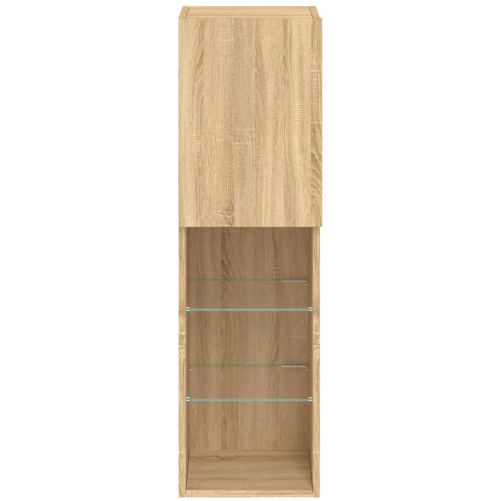 vidaXL Single Door 3 Shelf Sonoma Oak Wooden TV Cabinet with LED Set of 2 Image 9