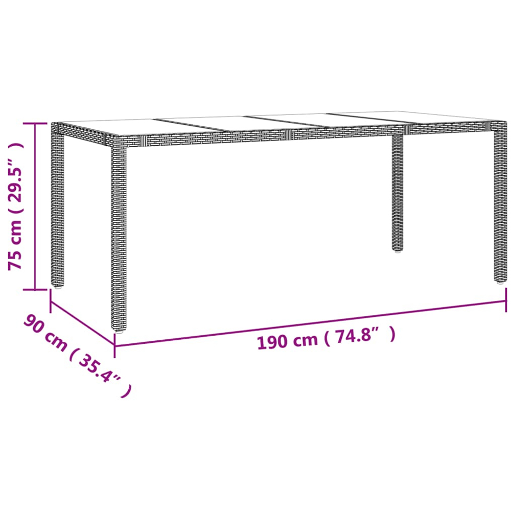 vidaXL 6 Seater Beige Polyrattan Tempered Glass Tabletop Garden Table Image 6